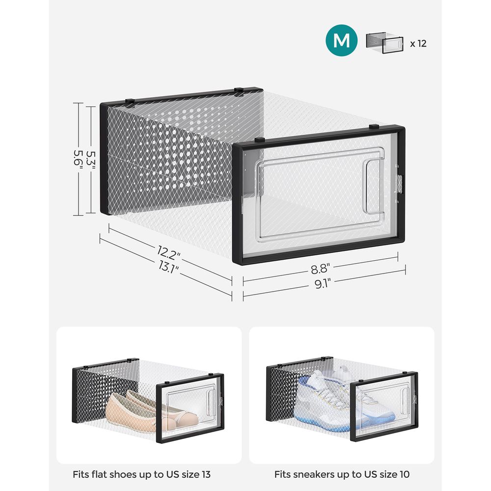 Stackable Shoe Storage Boxes | Clear Drop Front Organizer Set