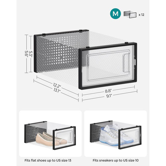 Stackable Shoe Storage Boxes | Clear Drop Front Organizer Set