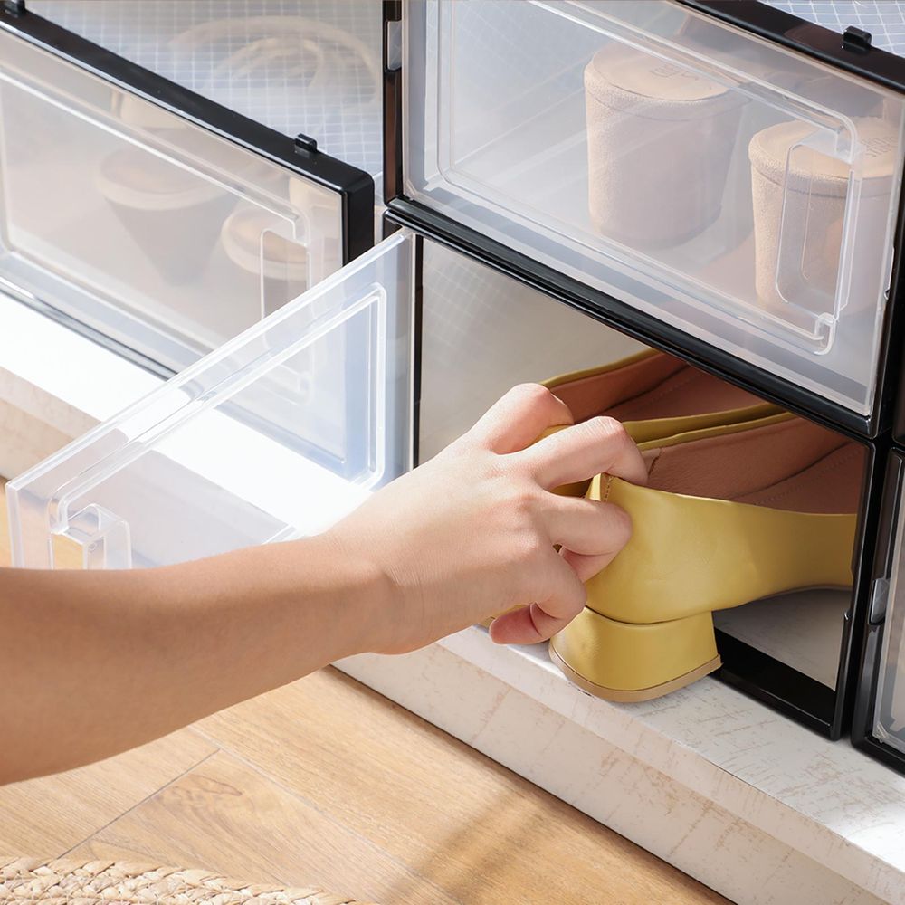 Stackable Shoe Storage Boxes | Clear Drop Front Organizer Set