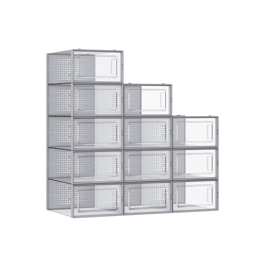 Stackable Shoe Storage Boxes | Clear Drop Front Organizer Set