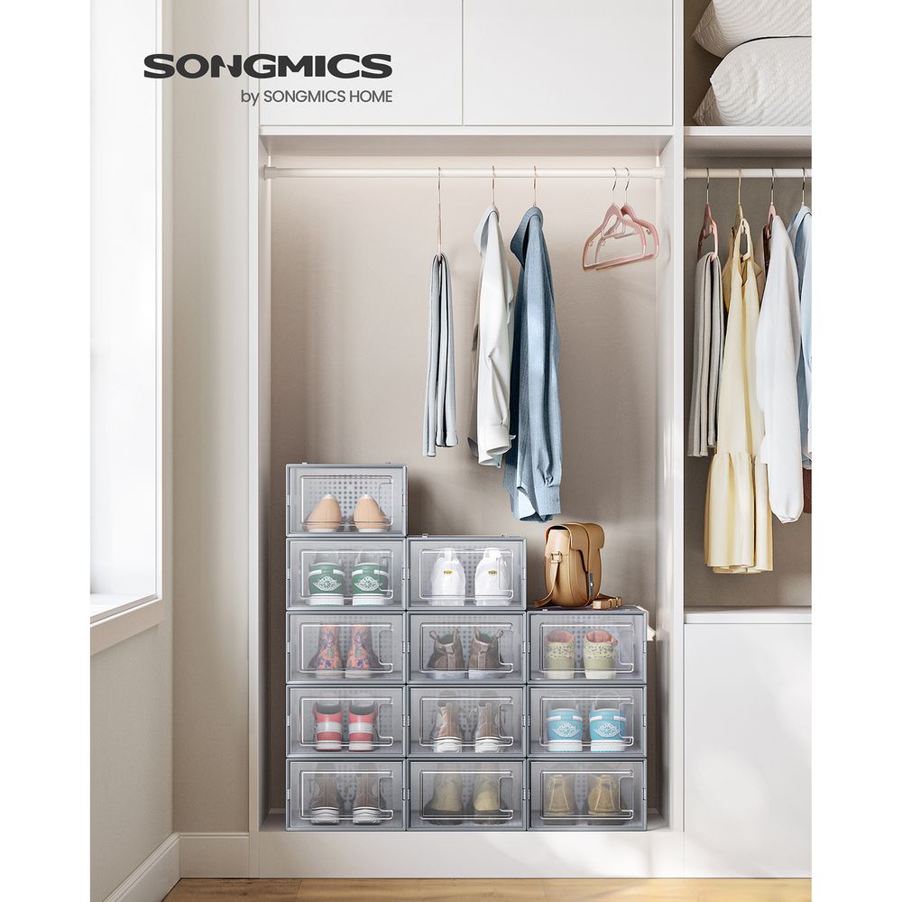 Stackable Shoe Storage Boxes | Clear Drop Front Organizer Set