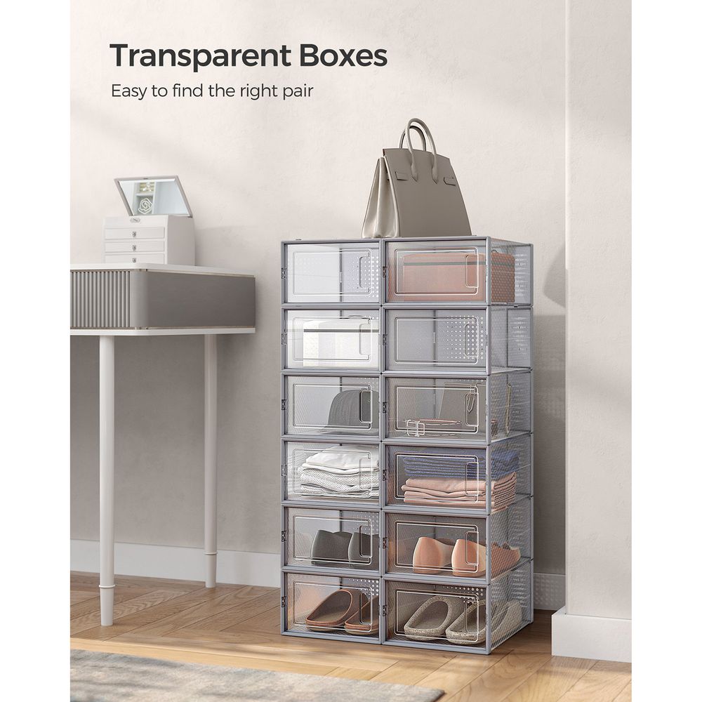 Stackable Shoe Storage Boxes | Clear Drop Front Organizer Set