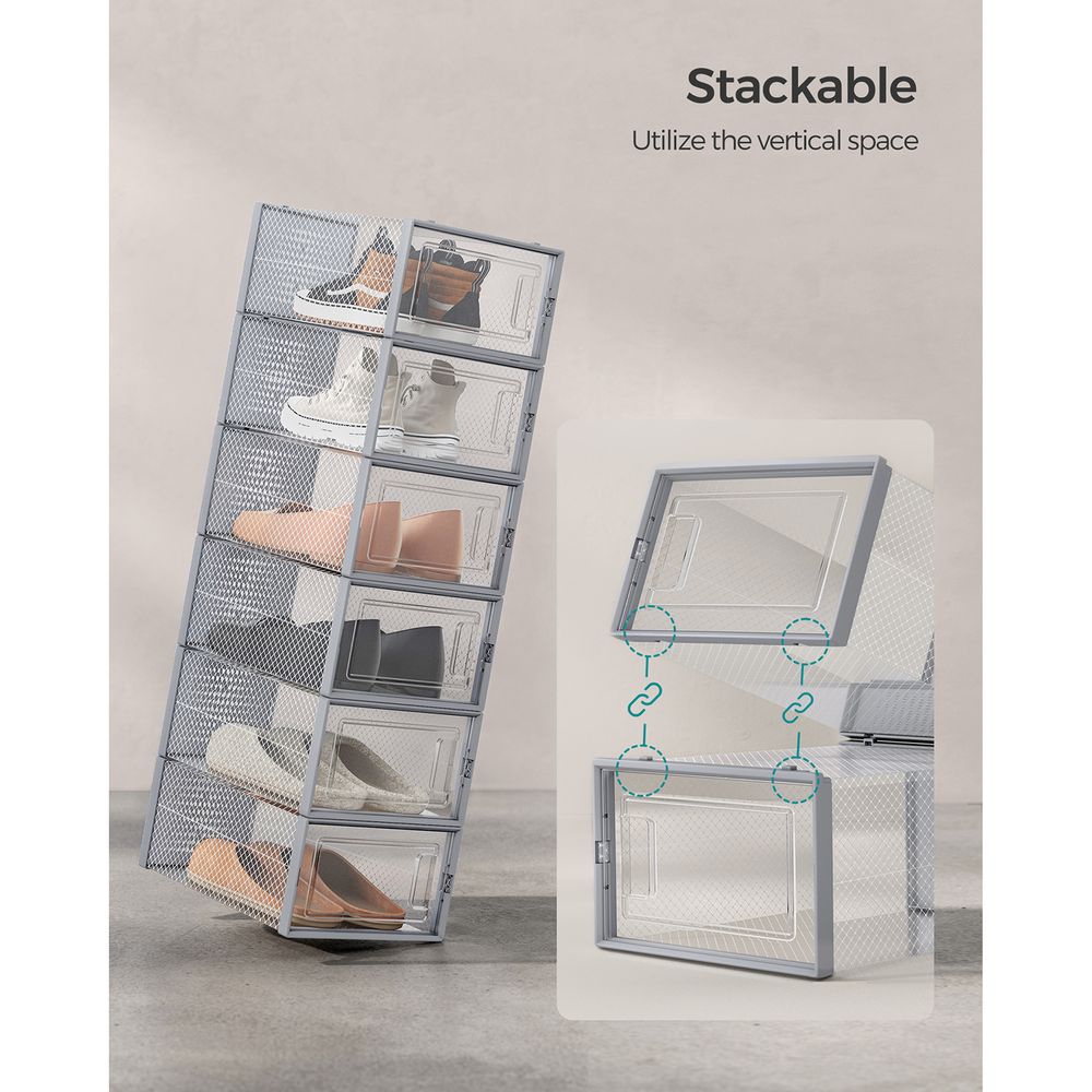 Stackable Shoe Storage Boxes | Clear Drop Front Organizer Set