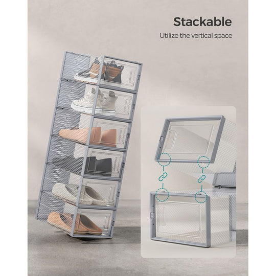 Stackable Shoe Storage Boxes | Clear Drop Front Organizer Set