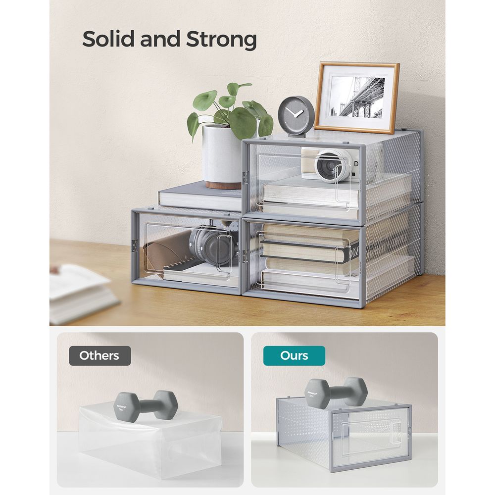 Stackable Shoe Storage Boxes | Clear Drop Front Organizer Set