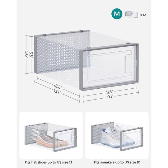 Stackable Shoe Storage Boxes | Clear Drop Front Organizer Set