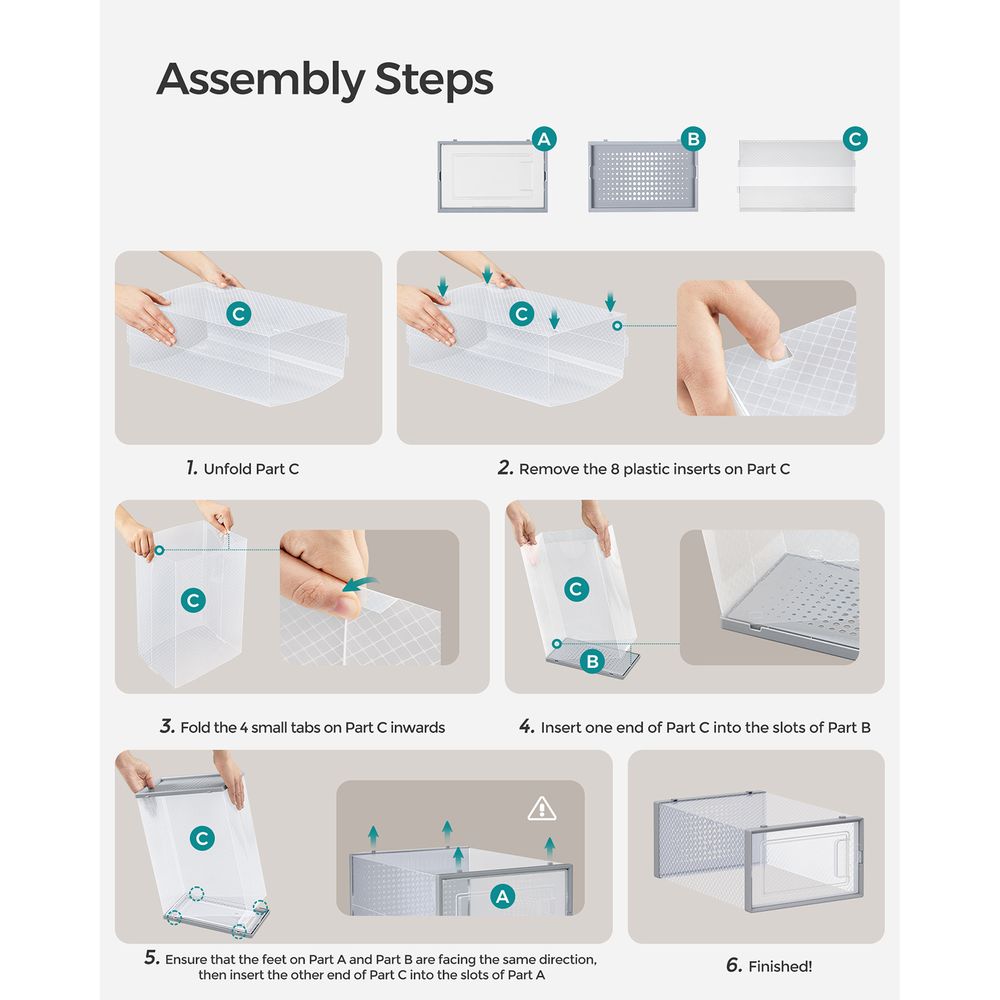 Stackable Shoe Storage Boxes | Clear Drop Front Organizer Set