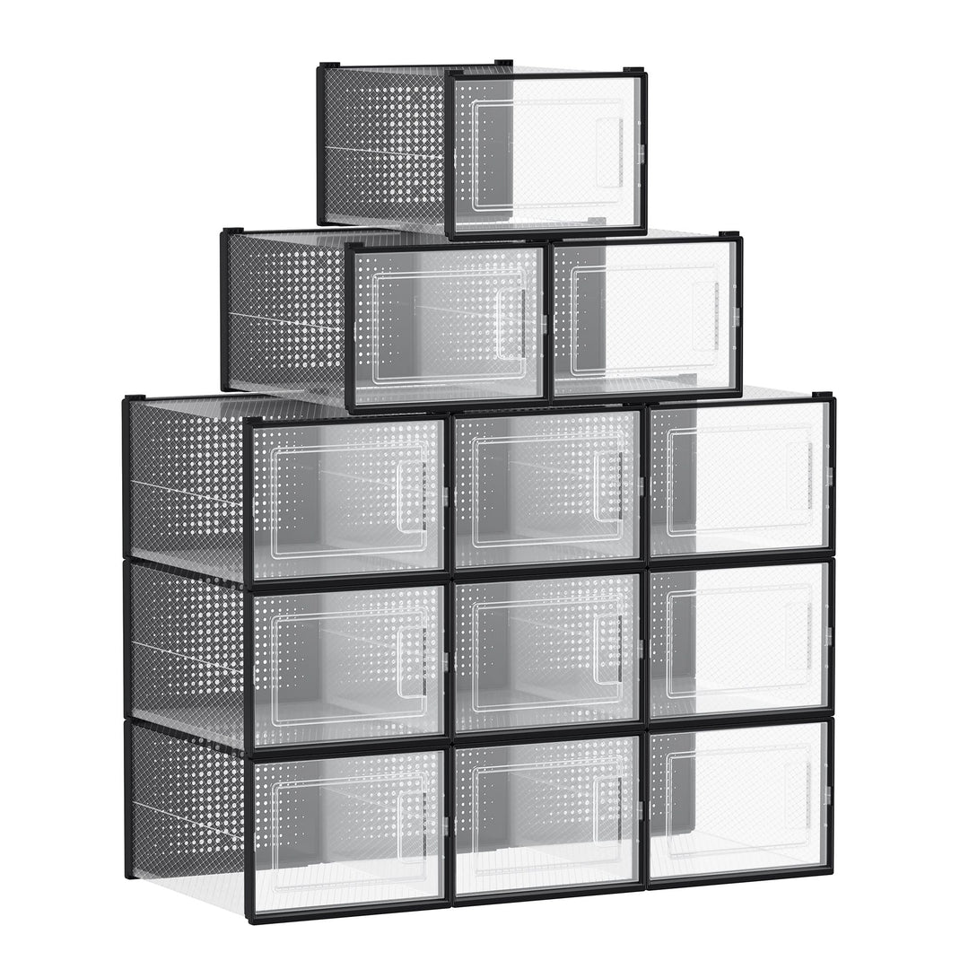 Stackable Shoe Storage Boxes | Clear Drop Front Organizer Set