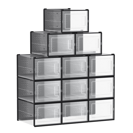 Stackable Shoe Storage Boxes | Clear Drop Front Organizer Set