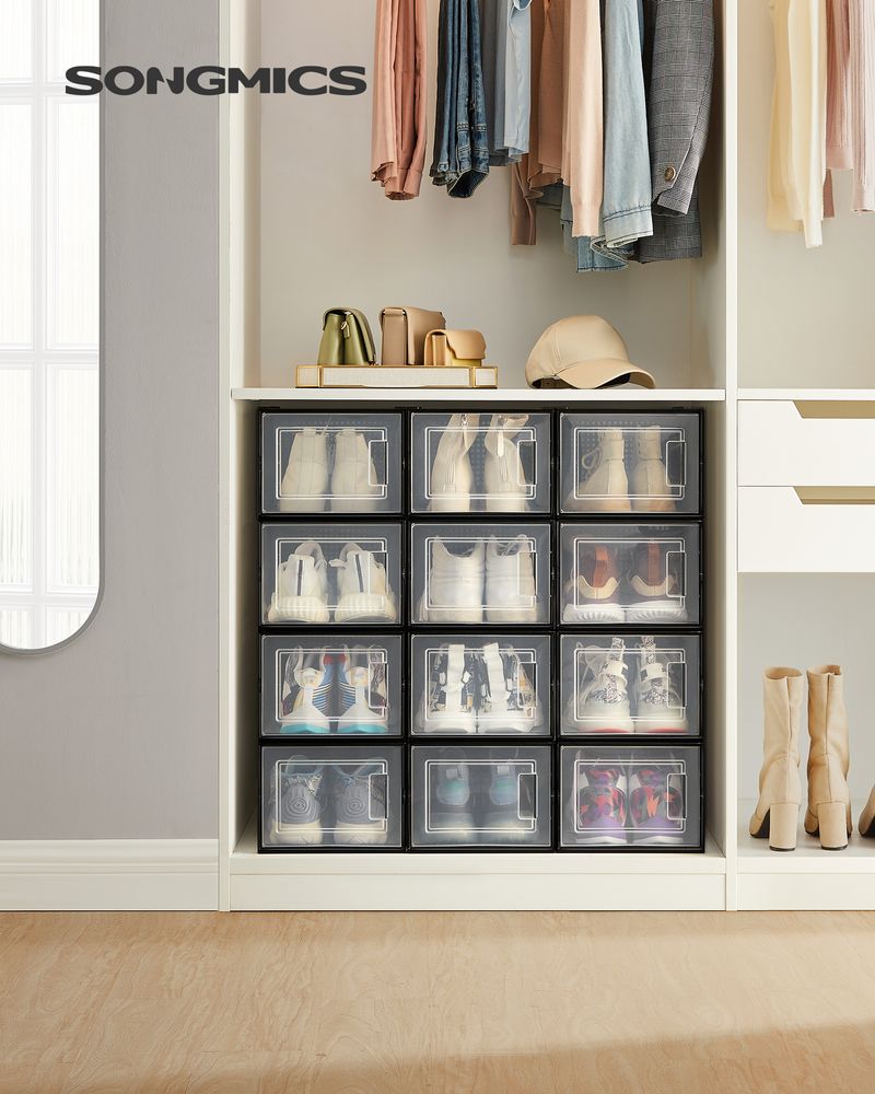 Stackable Shoe Storage Boxes | Clear Drop Front Organizer Set