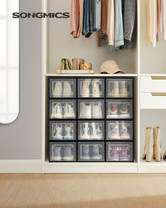 Stackable Shoe Storage Boxes | Clear Drop Front Organizer Set