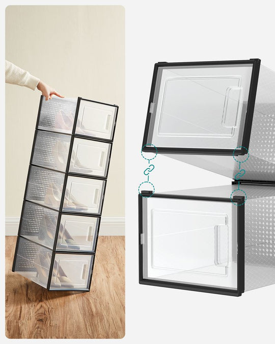 Stackable Shoe Storage Boxes | Clear Drop Front Organizer Set