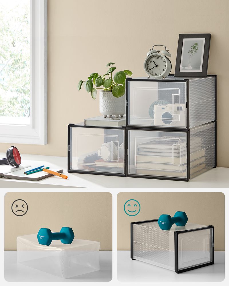 Stackable Shoe Storage Boxes | Clear Drop Front Organizer Set