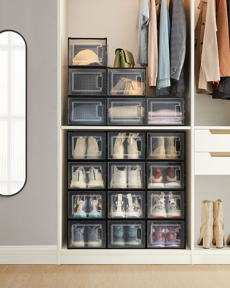 Stackable Shoe Storage Boxes | Clear Drop Front Organizer Set