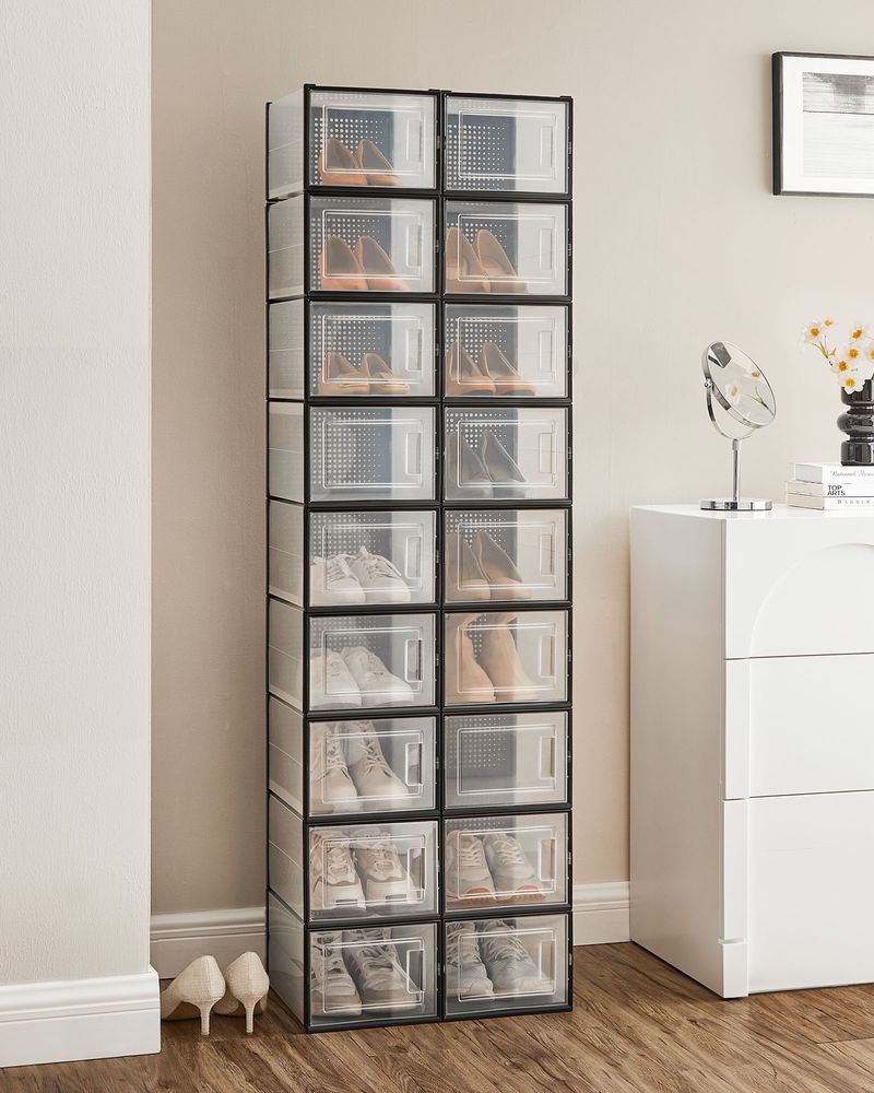 Stackable Shoe Storage Boxes | Clear Drop Front Organizer Set