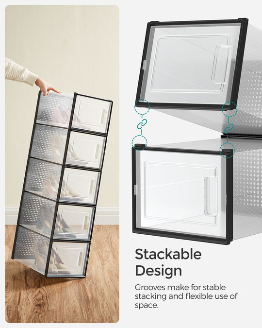 Stackable Shoe Storage Boxes | Clear Drop Front Organizer Set