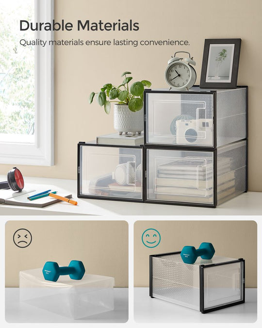 Stackable Shoe Storage Boxes | Clear Drop Front Organizer Set