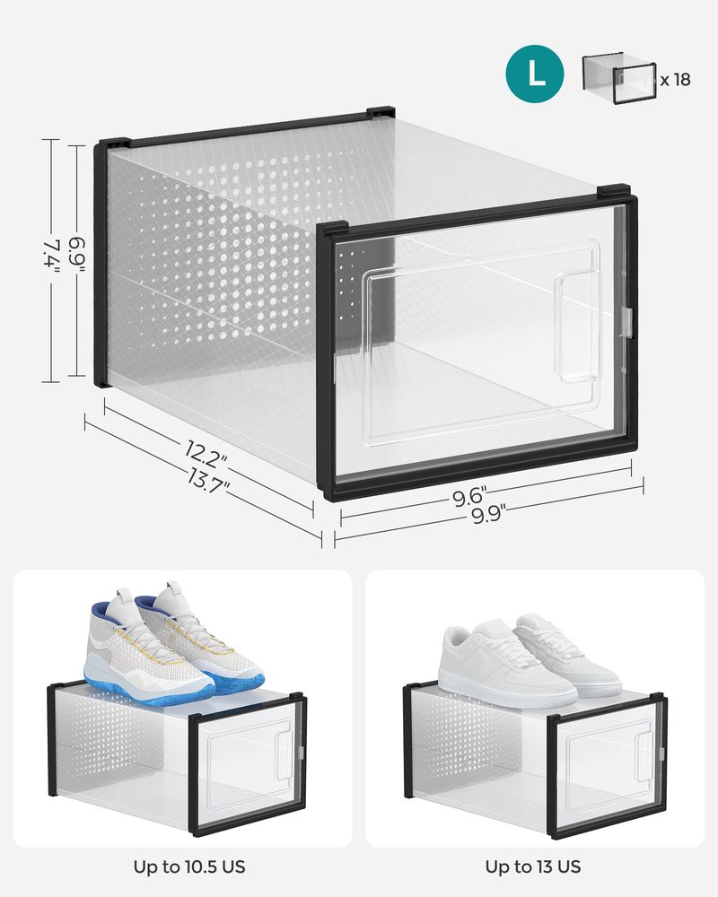 Stackable Shoe Storage Boxes | Clear Drop Front Organizer Set