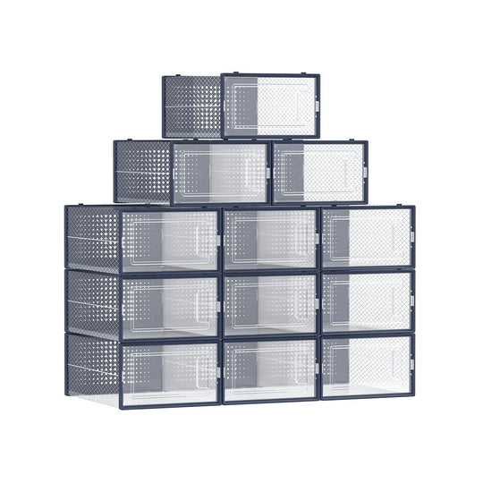 Stackable Shoe Storage Boxes | Clear Drop Front Organizer Set
