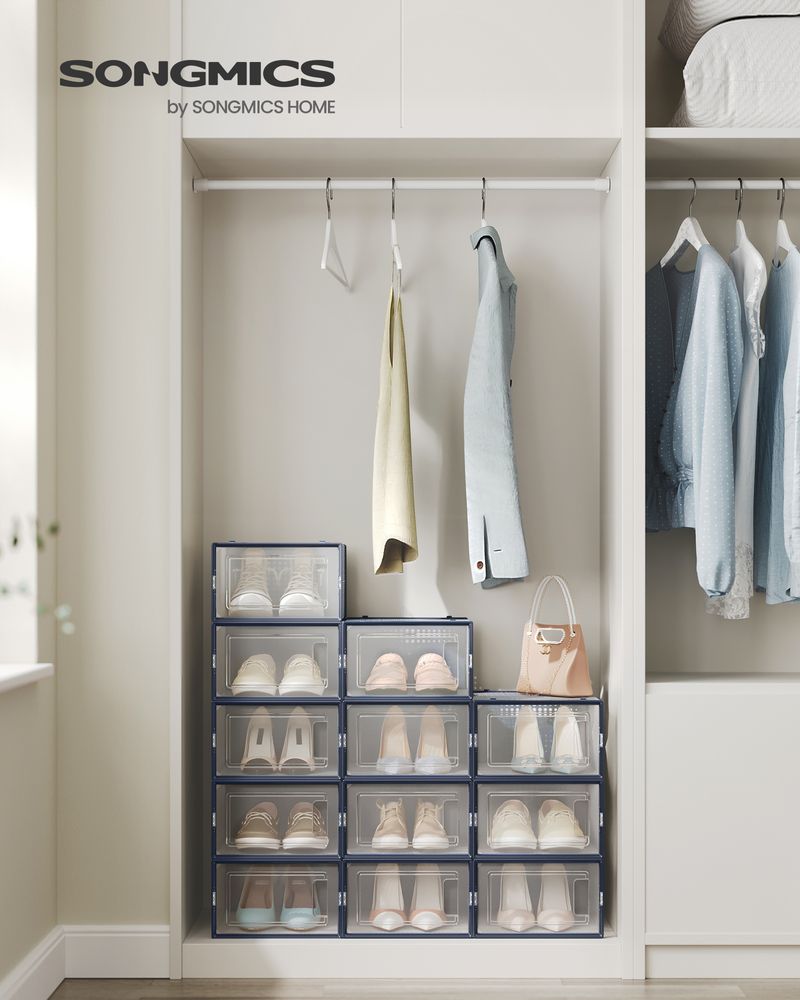Stackable Shoe Storage Boxes | Clear Drop Front Organizer Set