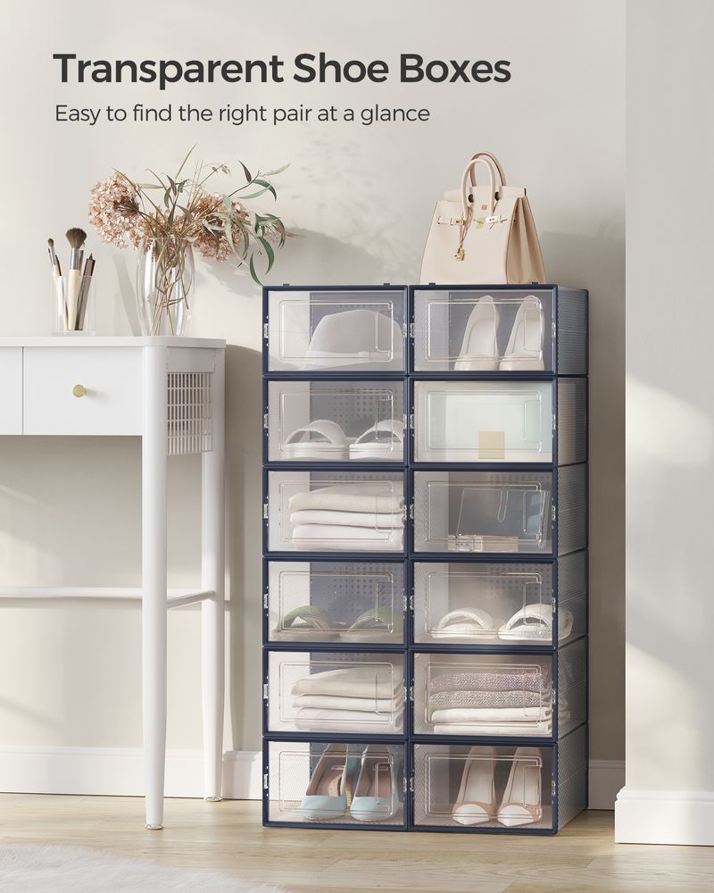 Stackable Shoe Storage Boxes | Clear Drop Front Organizer Set