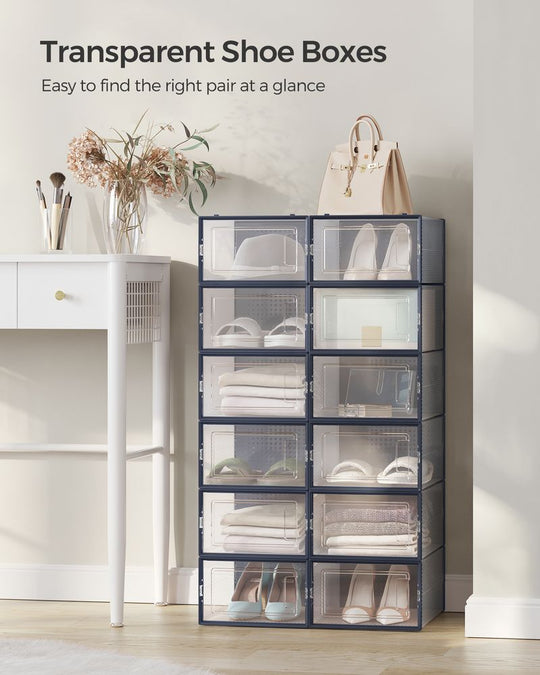 Stackable Shoe Storage Boxes | Clear Drop Front Organizer Set