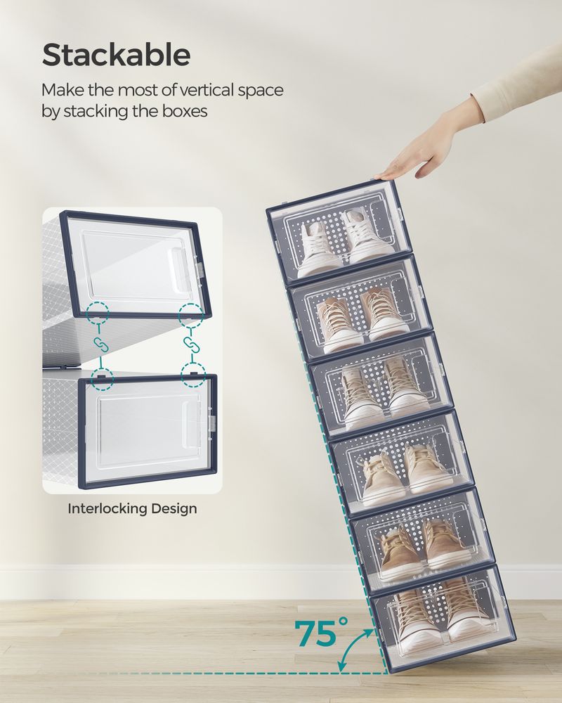 Stackable Shoe Storage Boxes | Clear Drop Front Organizer Set