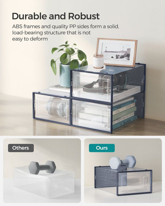 Stackable Shoe Storage Boxes | Clear Drop Front Organizer Set