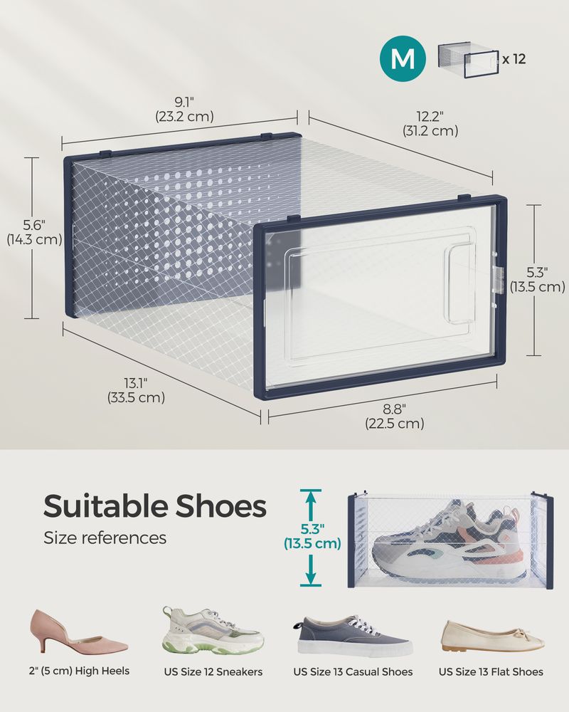Stackable Shoe Storage Boxes | Clear Drop Front Organizer Set