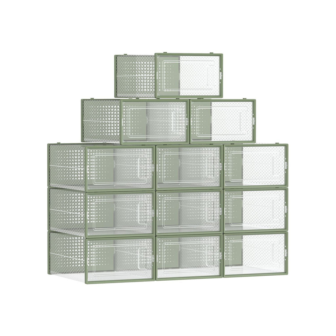 Stackable Shoe Storage Boxes | Clear Drop Front Organizer Set