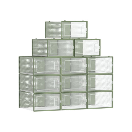 Stackable Shoe Storage Boxes | Clear Drop Front Organizer Set
