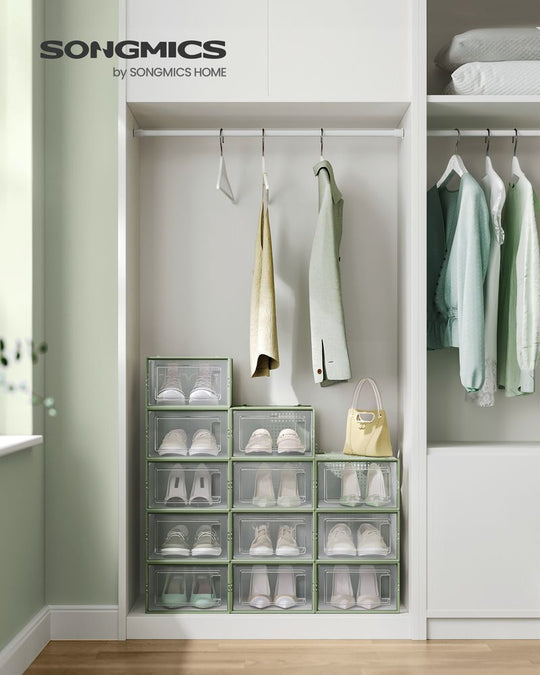 Stackable Shoe Storage Boxes | Clear Drop Front Organizer Set