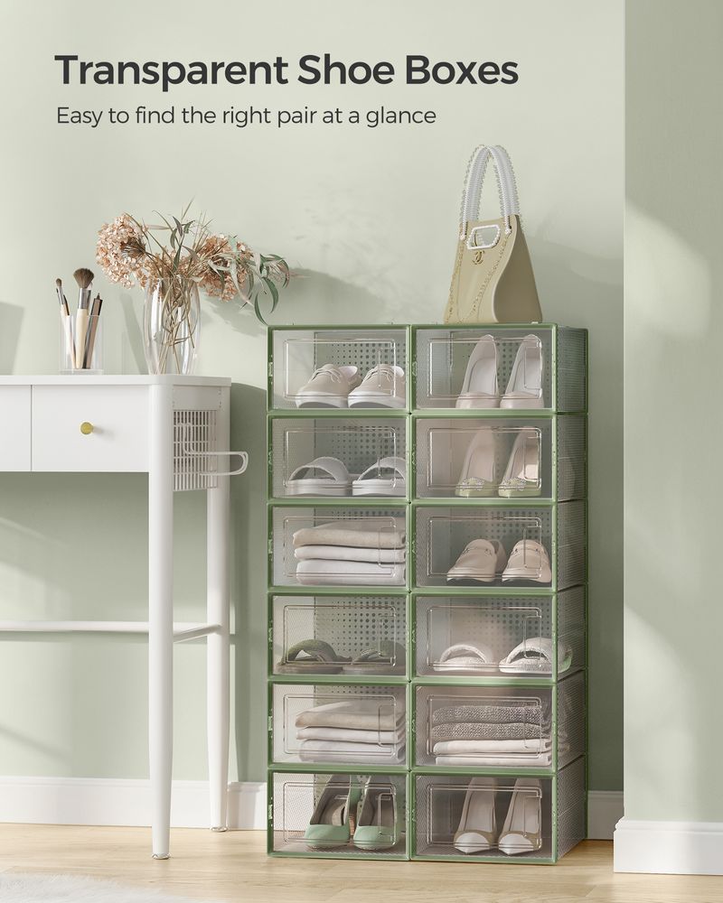 Stackable Shoe Storage Boxes | Clear Drop Front Organizer Set