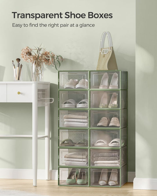 Stackable Shoe Storage Boxes | Clear Drop Front Organizer Set