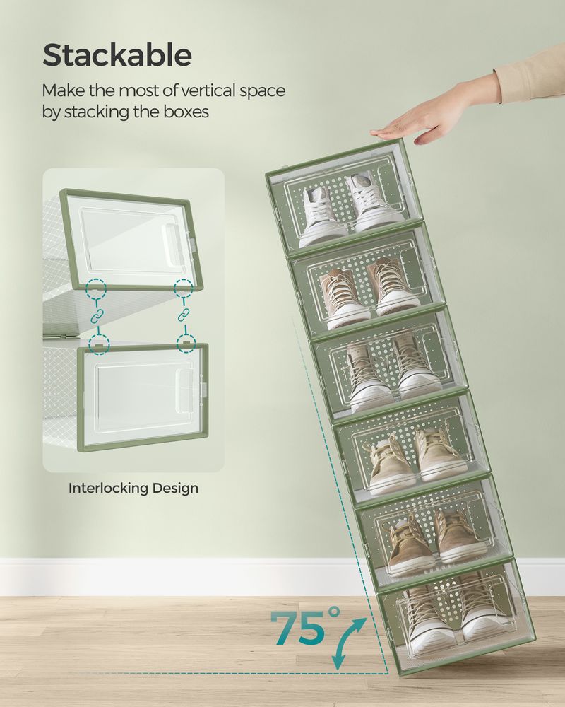 Stackable Shoe Storage Boxes | Clear Drop Front Organizer Set