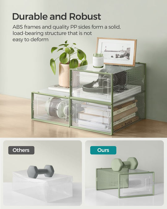 Stackable Shoe Storage Boxes | Clear Drop Front Organizer Set