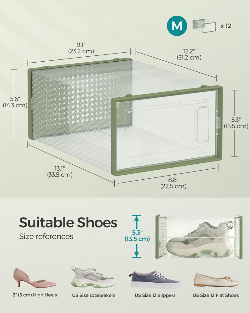 Stackable Shoe Storage Boxes | Clear Drop Front Organizer Set