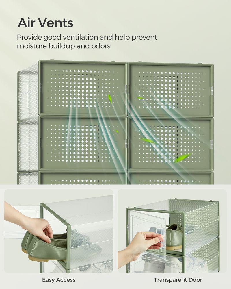 Stackable Shoe Storage Boxes | Clear Drop Front Organizer Set