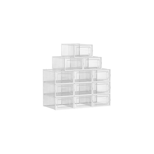 Stackable Shoe Storage Boxes | Clear Drop Front Organizer Set