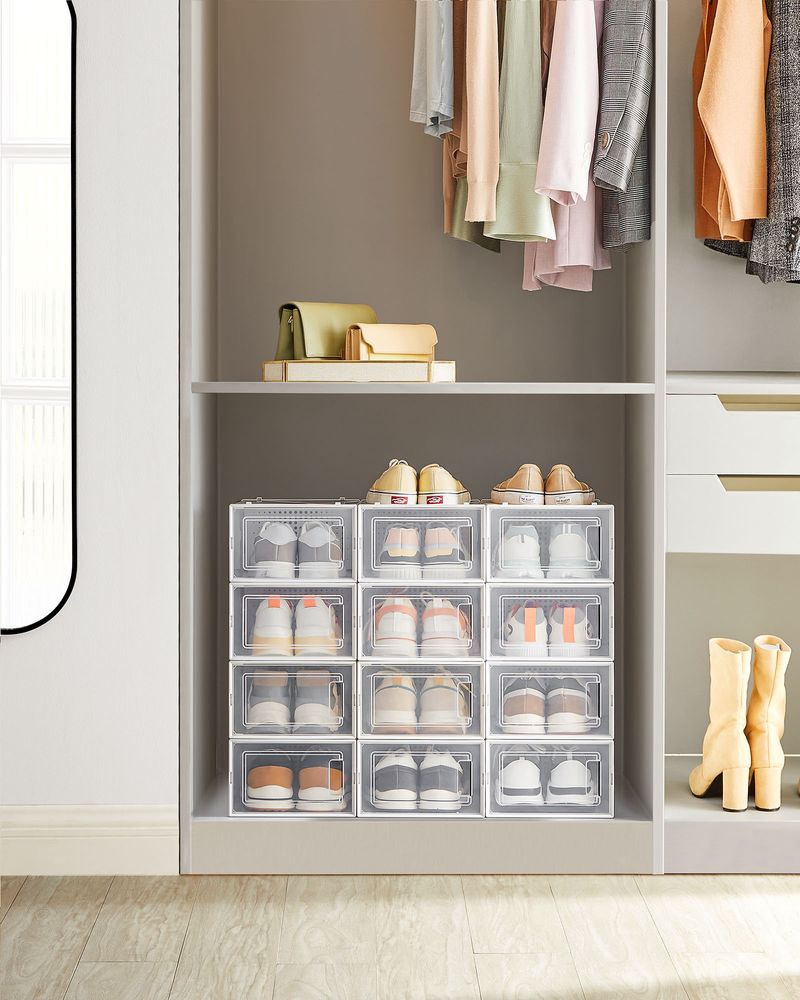 Stackable Shoe Storage Boxes | Clear Drop Front Organizer Set