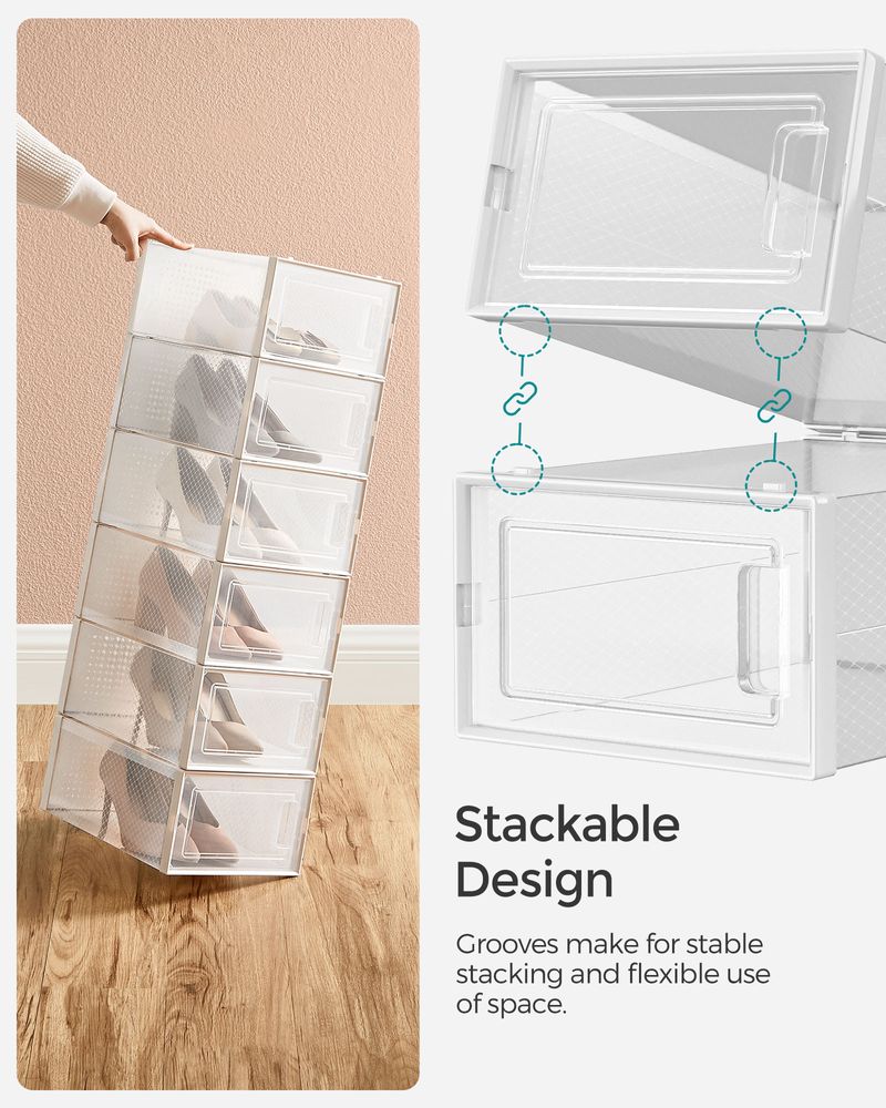 Stackable Shoe Storage Boxes | Clear Drop Front Organizer Set