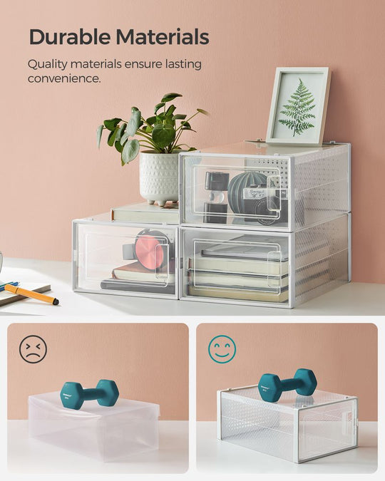 Stackable Shoe Storage Boxes | Clear Drop Front Organizer Set