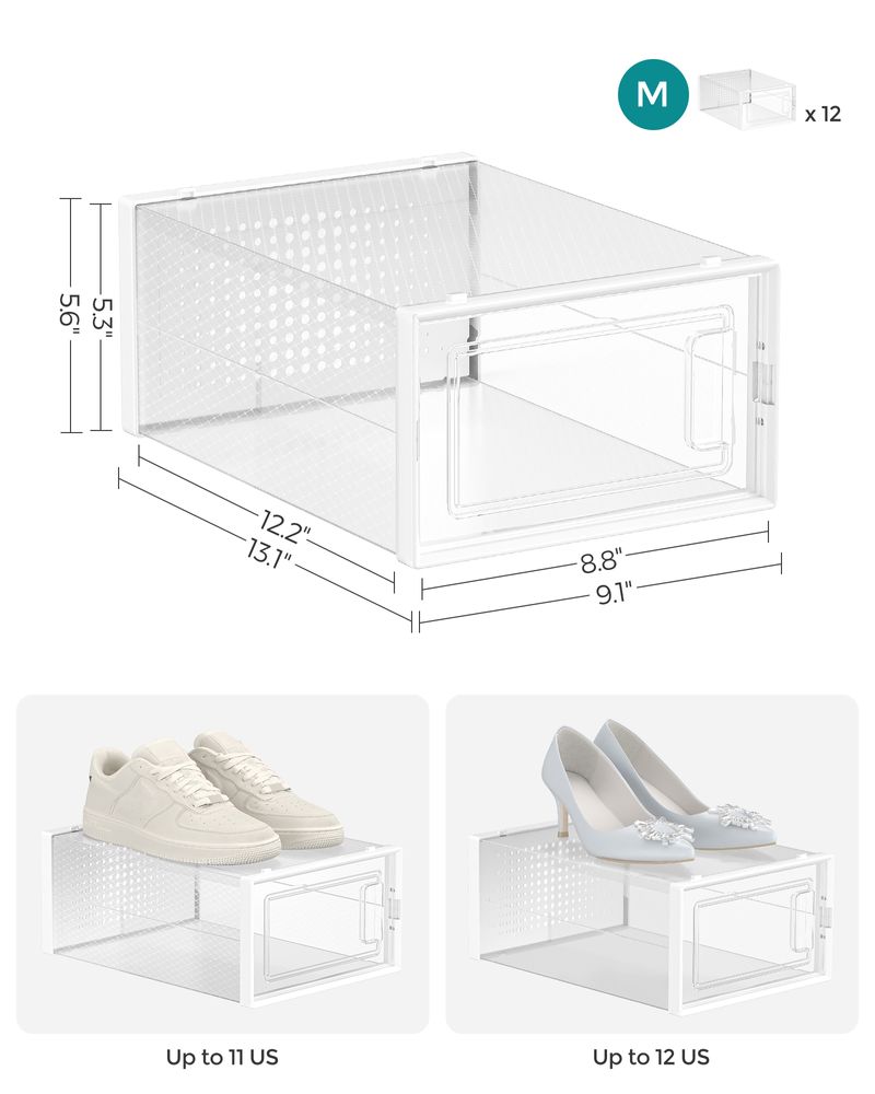 Stackable Shoe Storage Boxes | Clear Drop Front Organizer Set