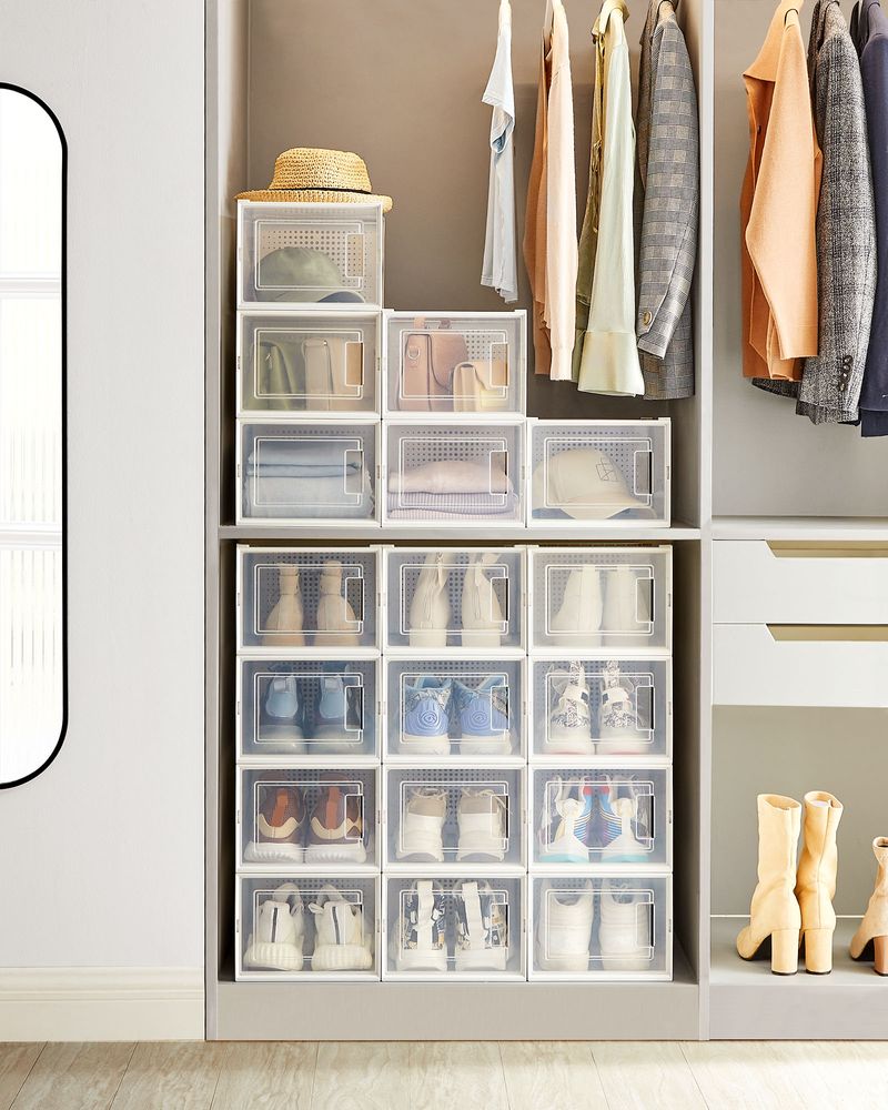 Stackable Shoe Storage Boxes | Clear Drop Front Organizer Set