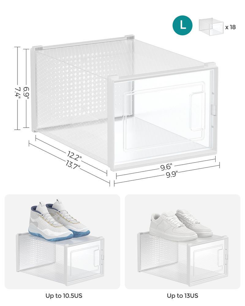 Stackable Shoe Storage Boxes | Clear Drop Front Organizer Set