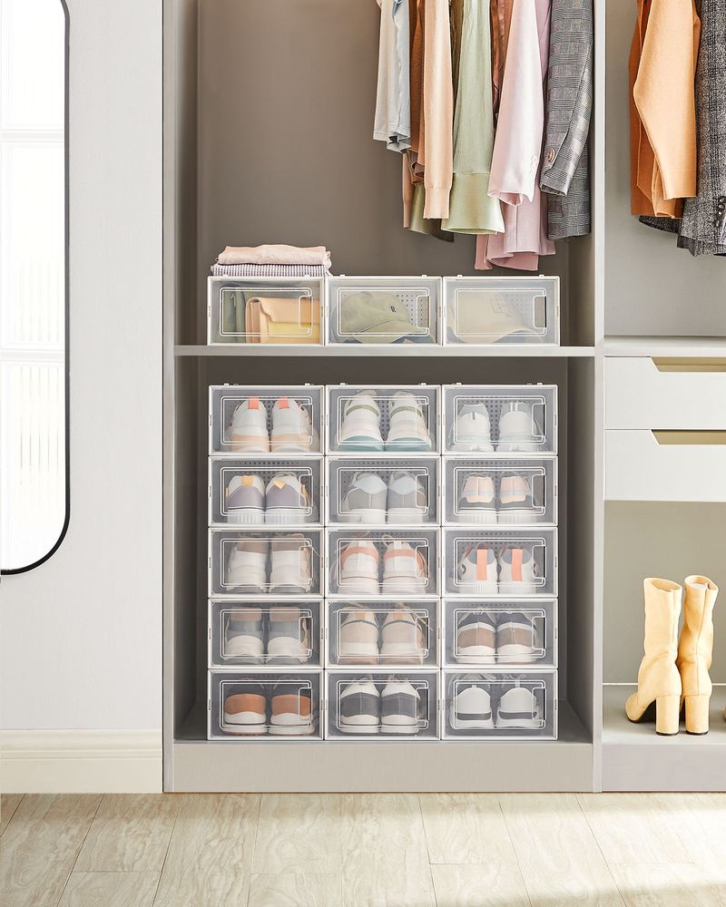 Stackable Shoe Storage Boxes | Clear Drop Front Organizer Set