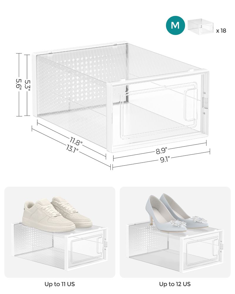 Stackable Shoe Storage Boxes | Clear Drop Front Organizer Set