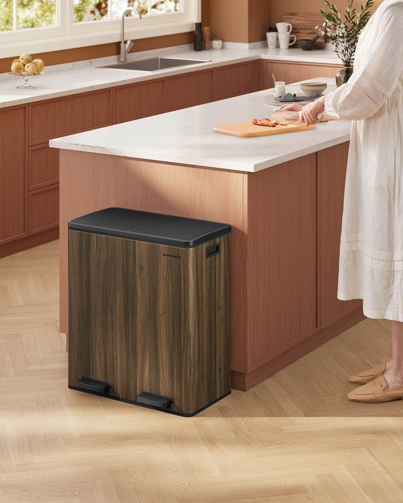 Dual Compartment Step Trash Can | Recycling Bin For Kitchens