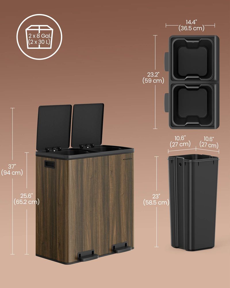 Dual Compartment Step Trash Can | Recycling Bin For Kitchens