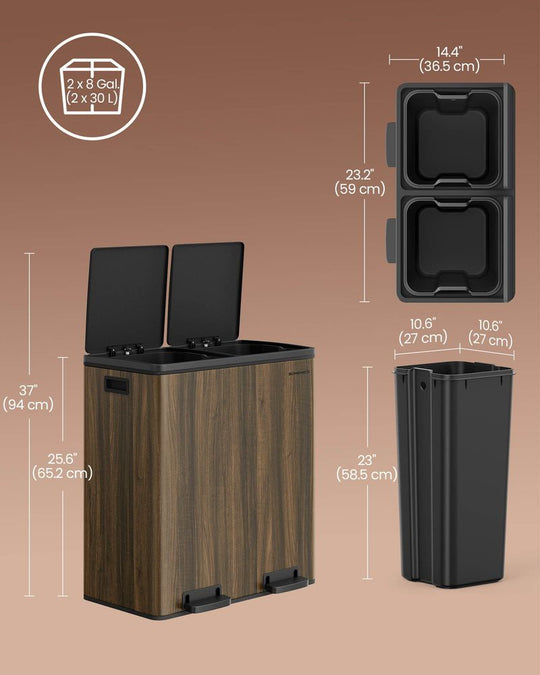 Dual Compartment Step Trash Can | Recycling Bin For Kitchens